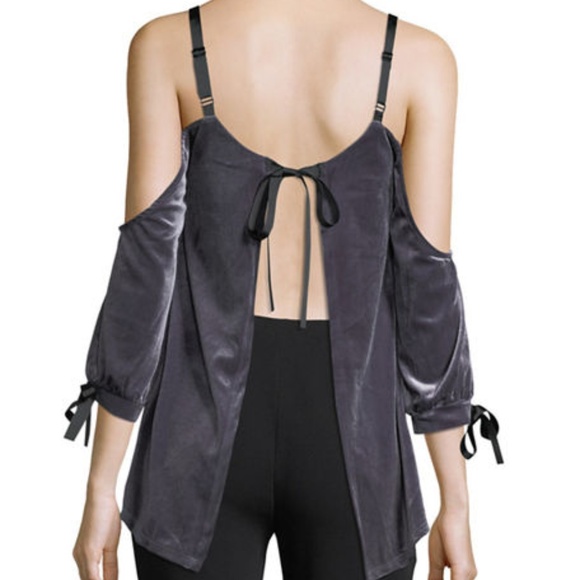 New Velvet & Ribbon Cold-Shoulder Blouse Gray - Picture 2 of 3